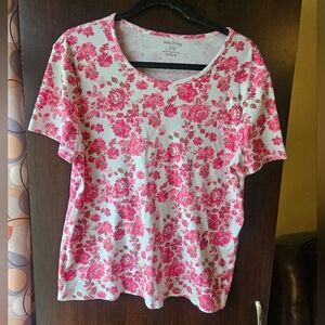 White Stag Women’s White & Pink Floral Short Sleeve Tee Size XL